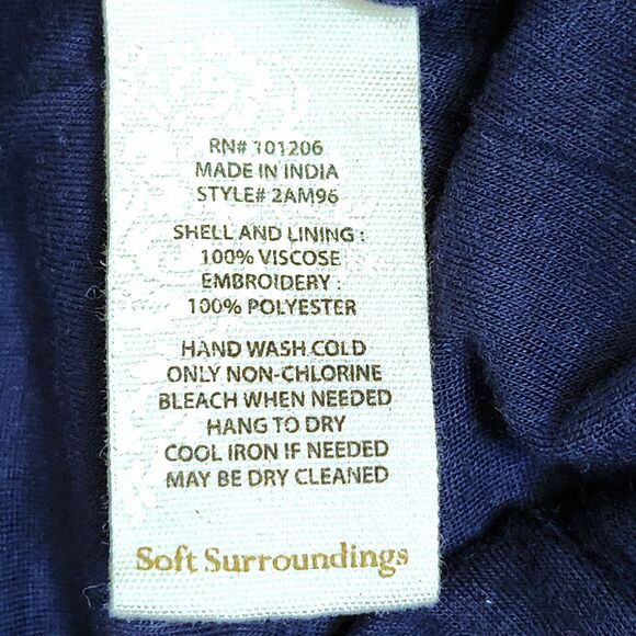 Soft Surroundings Banjara Embroidered Boho Peasant Blouse Navy Blue Size Small - Picture 9 of 15